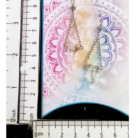 TINY QUARTZ POINTS EARRINGS, SILVERY ACCENTS - Picture 6 of 7